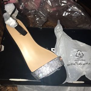 New Black Rhinestone block heel